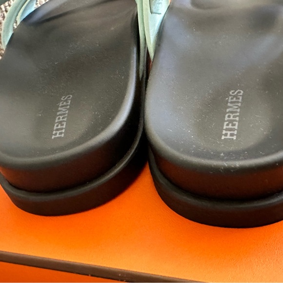 SNIB HERMÈS Bleu Cristaux Epsom Women’s Chypre Sandals - Picture 12 of 16